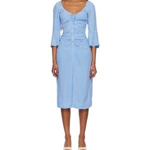 Ganni Blue Gingham Midi Dress